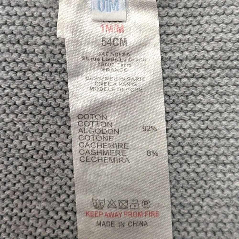 Jacadi Paris Gray Knit Cardigan Cotton Cashmere Sweater Pockets Baby Gift 1M